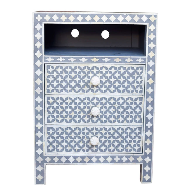 Bone Inlay Bedside Table In Star Design Grey 1