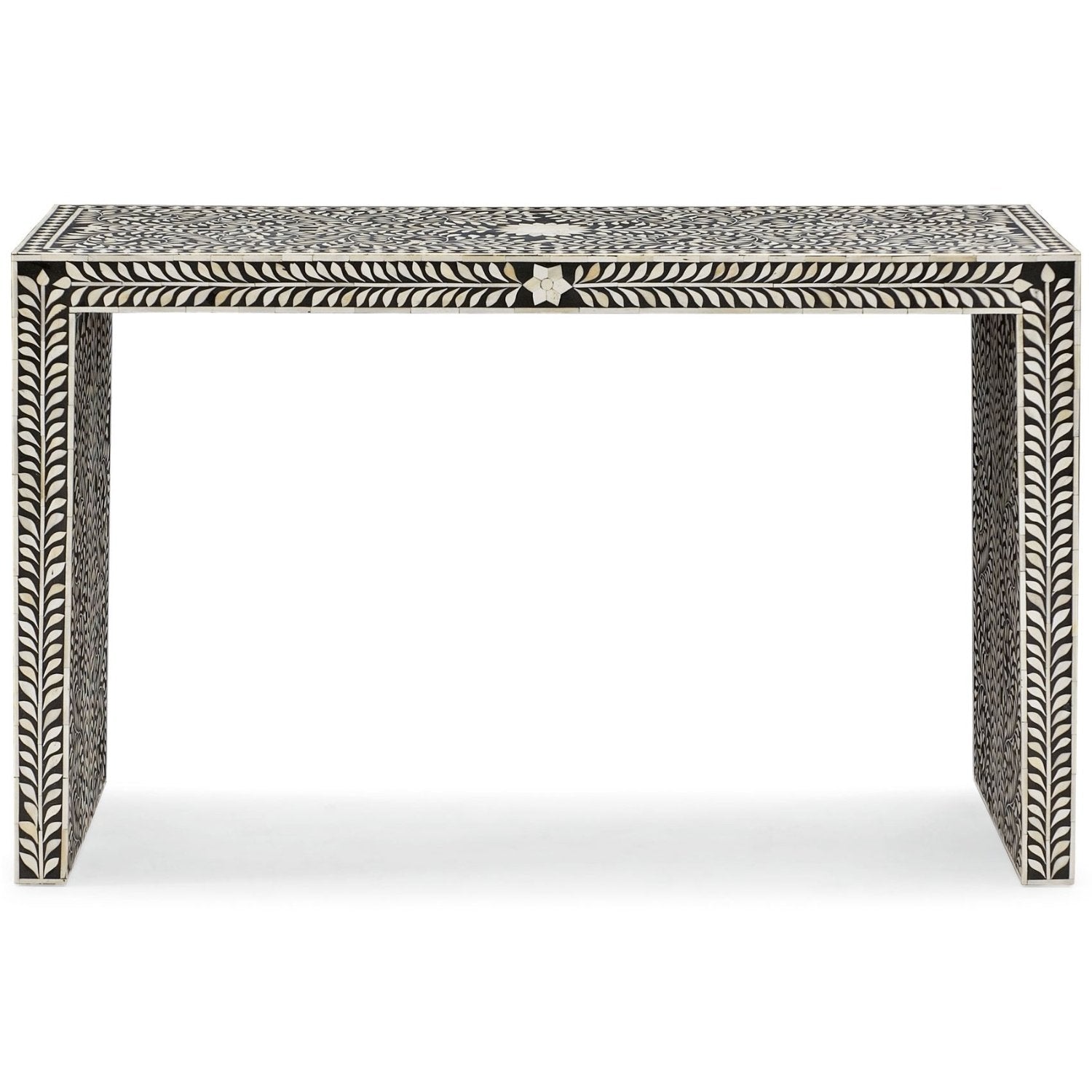Bone Inlay Floral Console Table Black 2