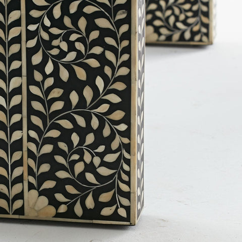 Bone Inlay Floral Console Table Black 4