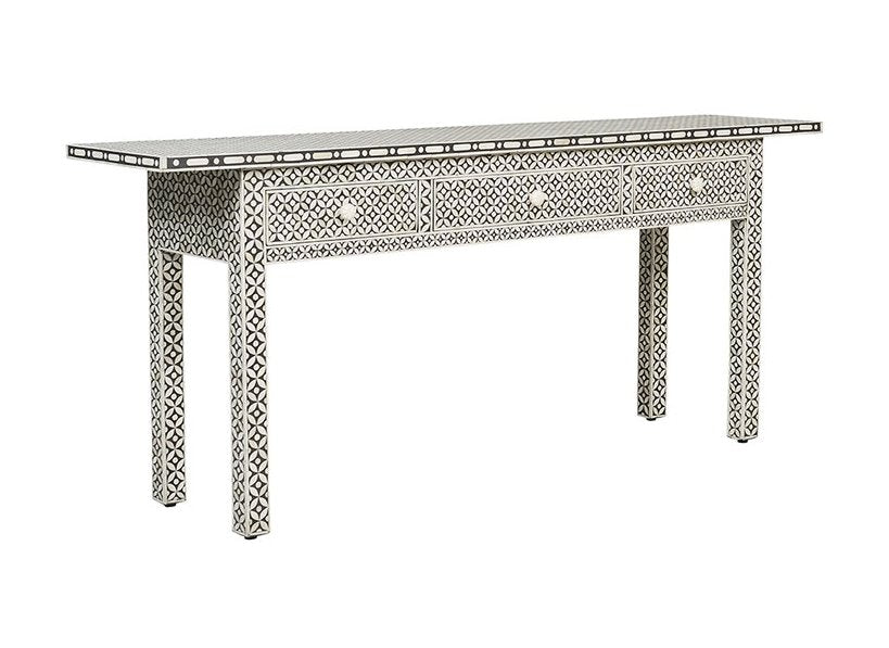 Crafted Black Bone Inlay 3 Drawer Geometric Console Long Edges 2