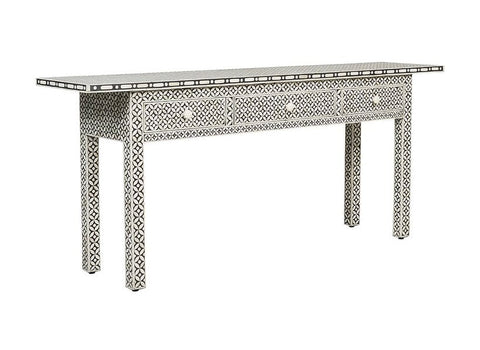 Crafted Black Bone Inlay 3 Drawer Geometric Console Long Edges 2