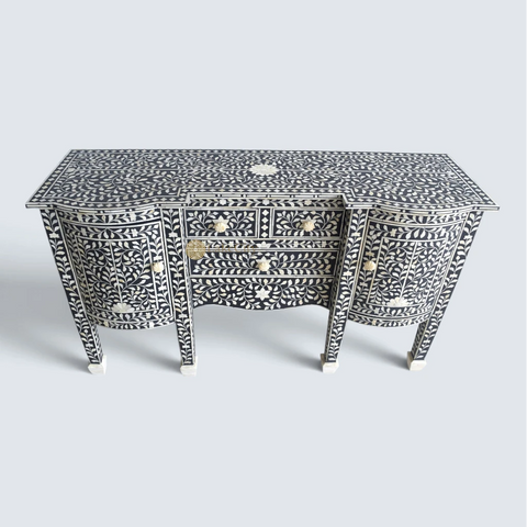 Bone Inlay Floral Design Victorian Buffet Black