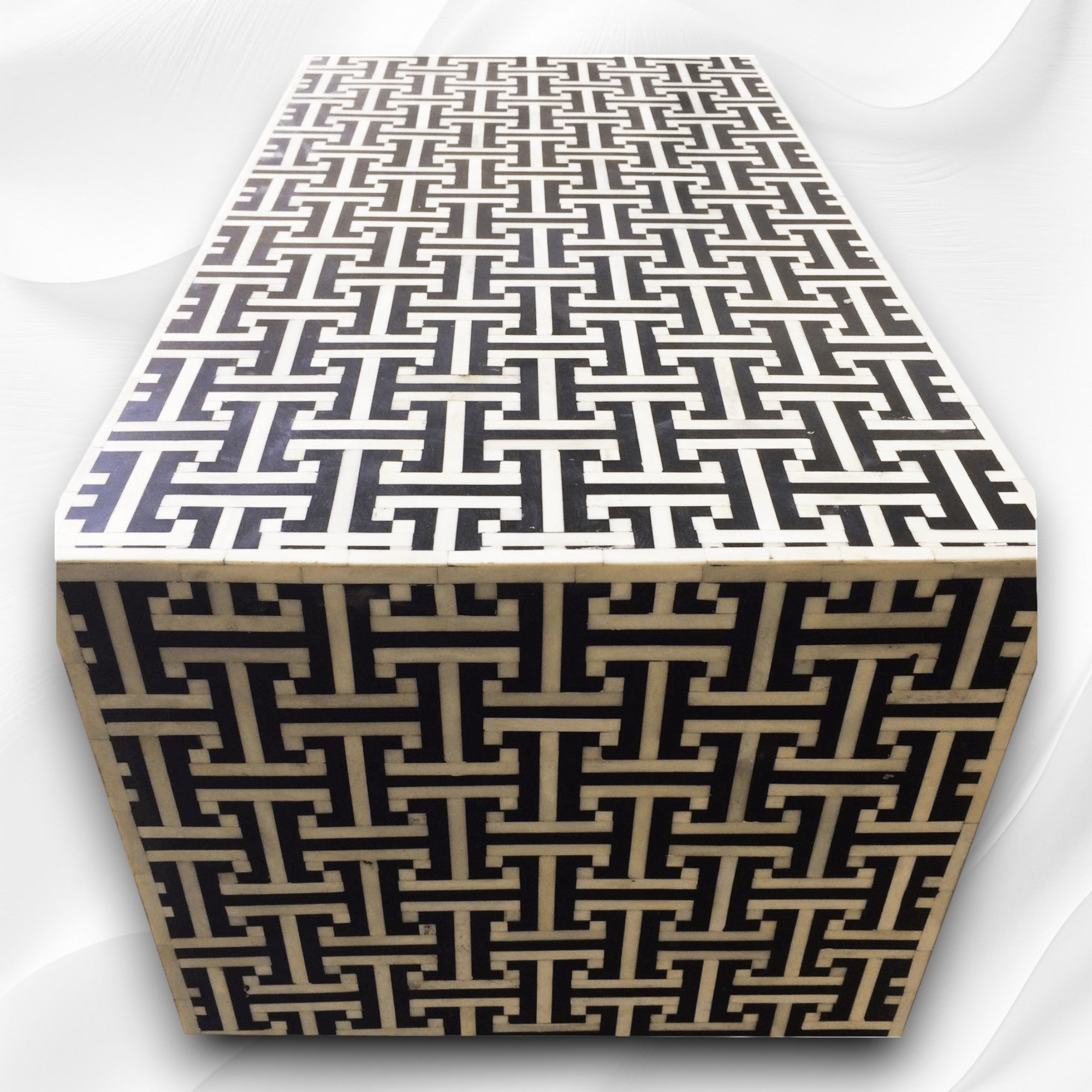 Black Bone Inlay Tic Tac 3 Drawer 2 Door Sideboard 2