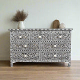 Mother Of Pearl Inlay Floral Design 7 Drawers Chest Black