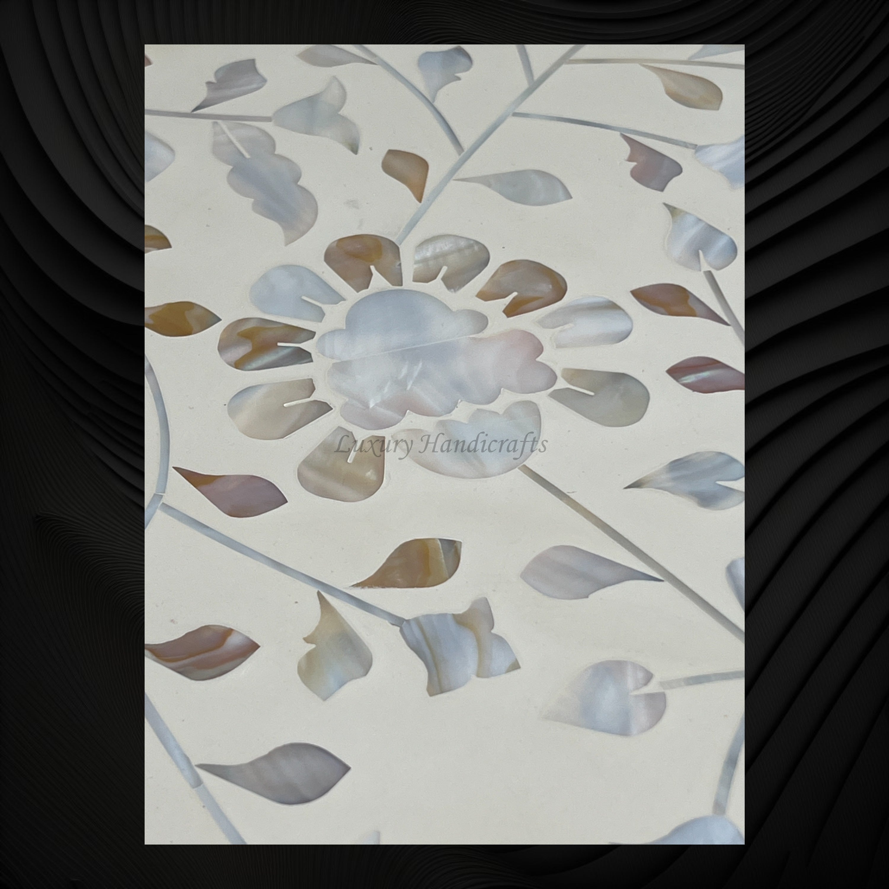 Blooming Flowers MOP Inlay Round Accent Table Beige 2