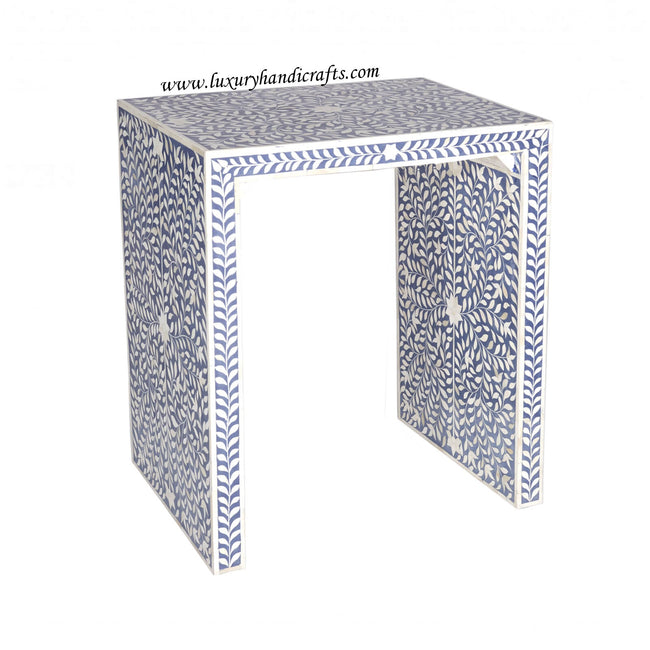 Bone Inlay Floral Design Side Table Blue 