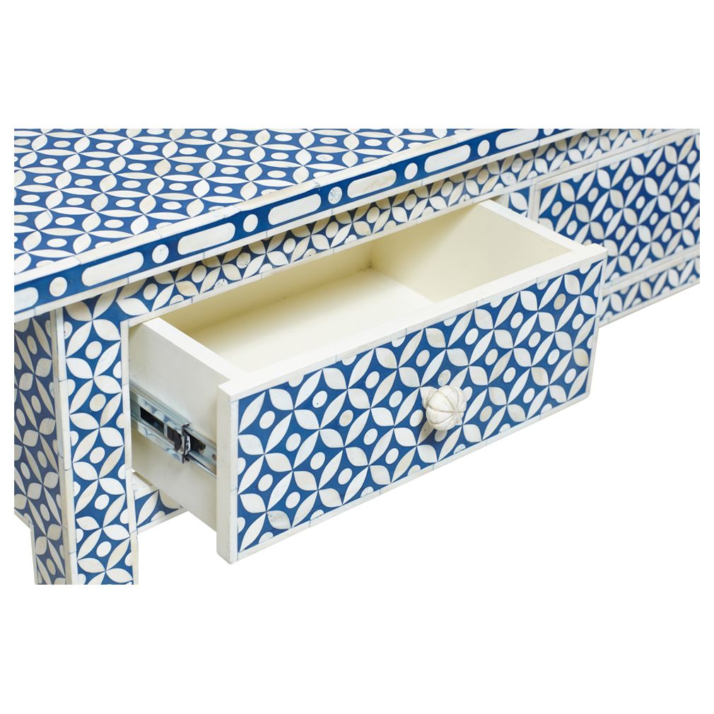 Blue Bone Inlay 3 Drawer Geometric Console Long Edges 5
