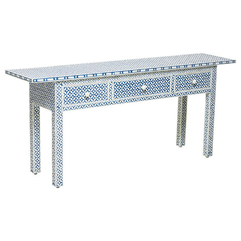 Blue Bone Inlay 3 Drawer Geometric Console Long Edges 2