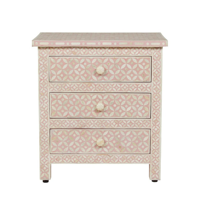 Pink Bone Inlay 3 Drawer Bedside Geometric 1