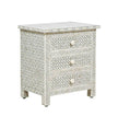 Grey Bone Inlay 3 Drawer Bedside Geometric 2