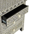 Open drawer of the Black Bone Inlaid 3 Drawer Bedside Table with Geometric Design 3