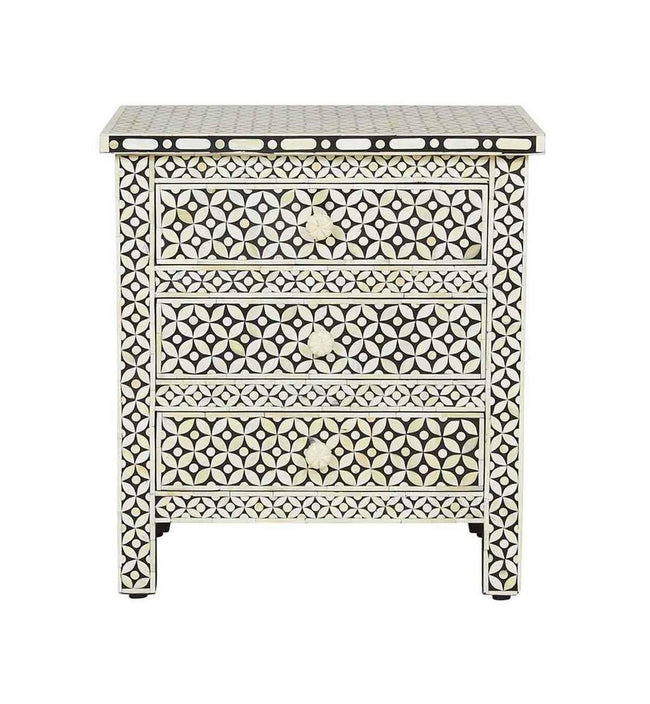 Best Black Bone Inlay 3 Drawer Bedside Geometric 1