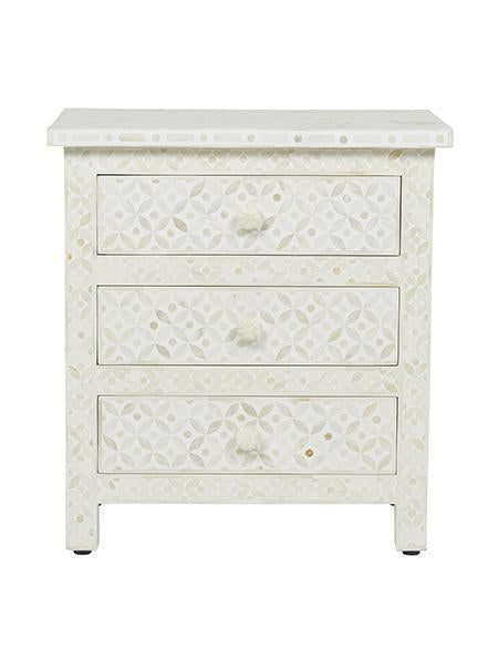 White Bone Inlay 3 Drawer Bedside Geometric 1