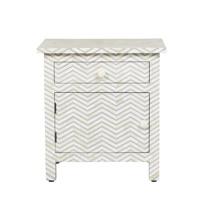 Bone Inlay Chevron Zigzag Bedside Grey 1