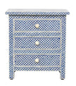 Bone Inlay Fishscale 3 Drawer Bedside Blue 1