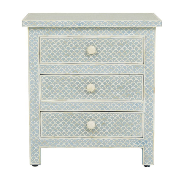 Bone Inlay Fishscale 3 Drawer Bedside Mint Green 1