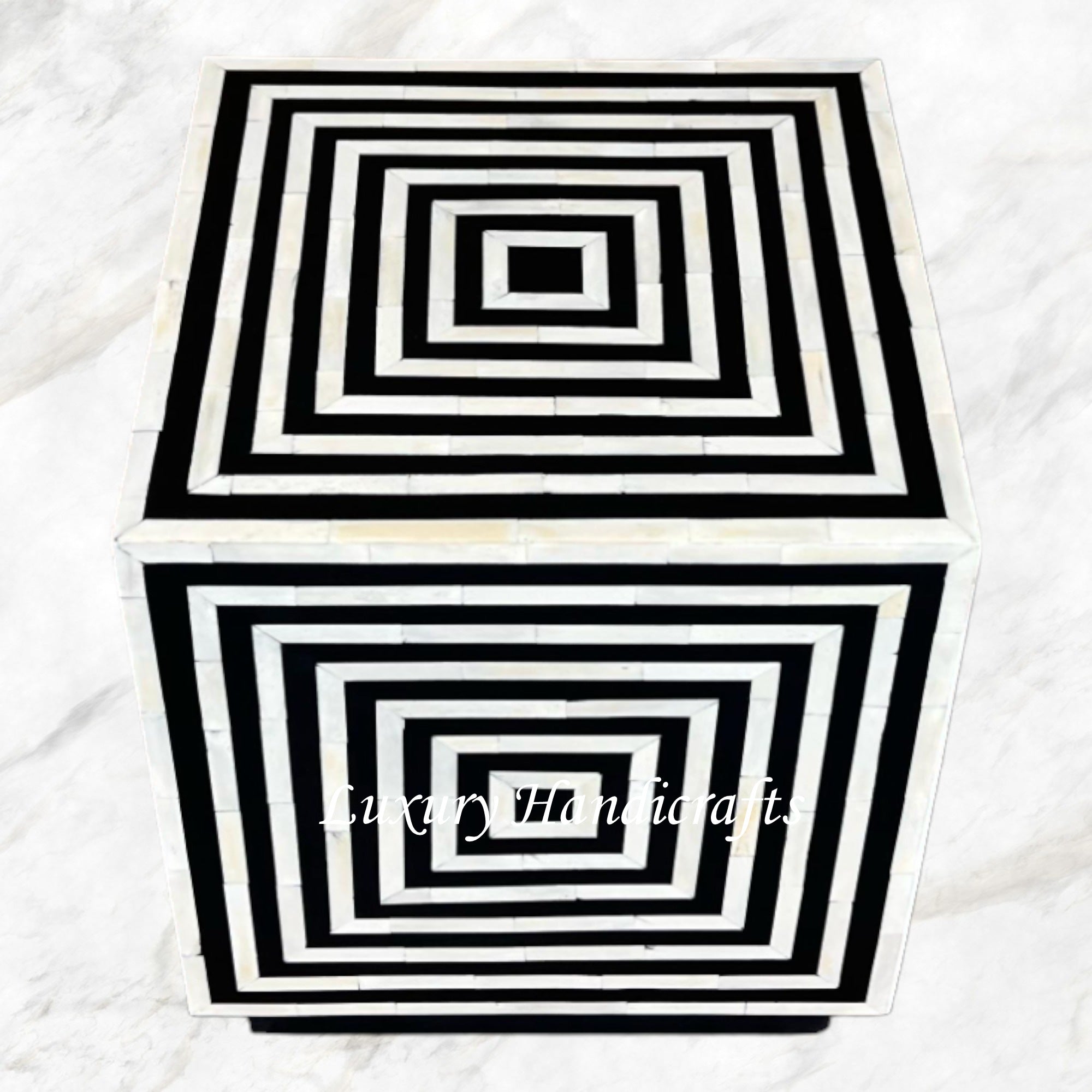 Bone Inlay Stripe Cube Side Table Black 3