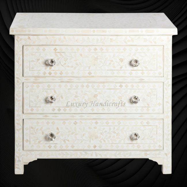 Bone Inlay Floral 3 Drawer Chest White 1