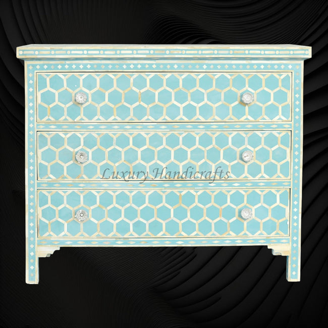 Bone Inlay Three Drawer Dresser Honeycomb Turquoise 1