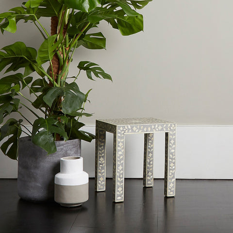 Grey Bone Inlay Floral Side Table