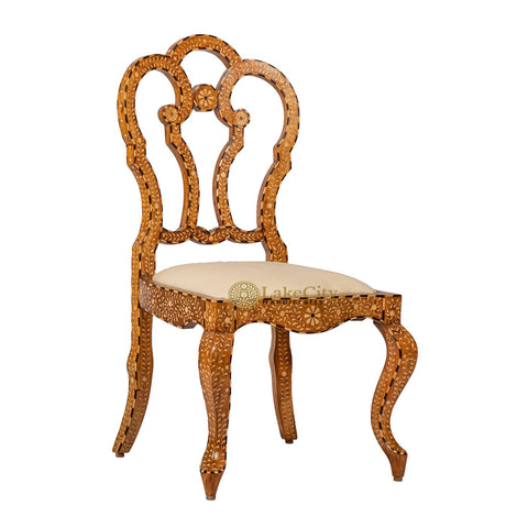 Bone Inlay Teakwood Flower Design Chair Brown