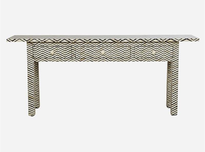 Bone Inlay 3 Drawer Long Edges Console Chevron 2