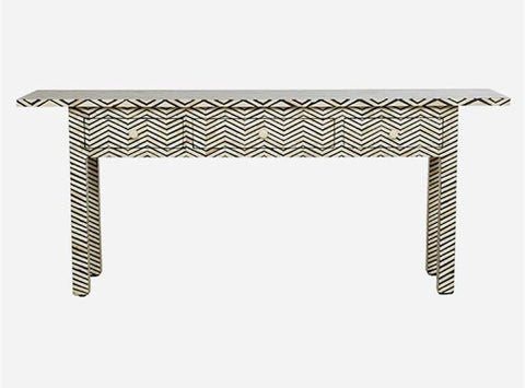 Bone Inlay 3 Drawer Long Edges Console Chevron 2