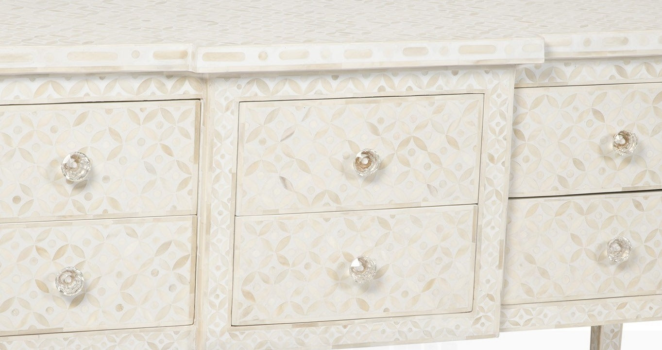 Bone Inlay 6 Drawer Console Table Geometric Design 2