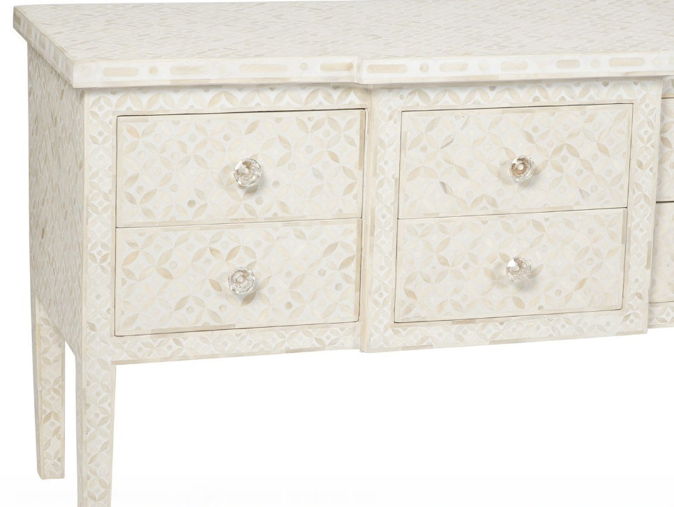 Bone Inlay 6 Drawer Console Table Geometric Design 3