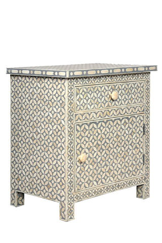 Bone Inlay Geometric Bedside 1 Drawer 1 Door Grey 3