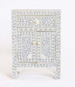 Bone Inlay Floral One Drawer Two Door Bedside Table Grey 1