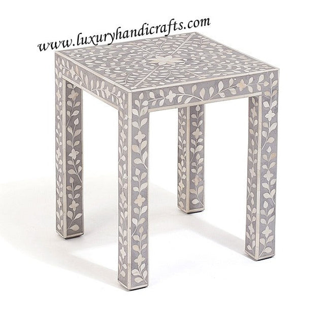 Grey Bone Inlay Floral Side Table 1