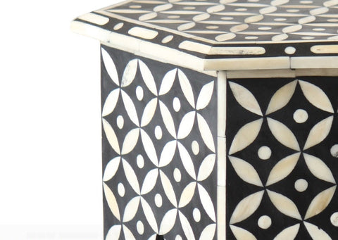 Bone Inlay Geometric Design Hexagonal Table Black 3