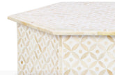 Bone Inlay Geometric Design Hexagonal Table White 3