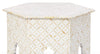 Bone Inlay Geometric Design Hexagonal Table White 2