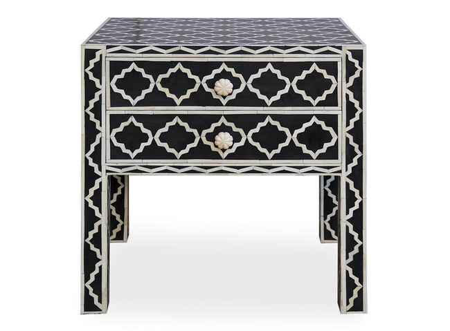 Bone Inlay Moroccan Bedside Long Leg Black 1 