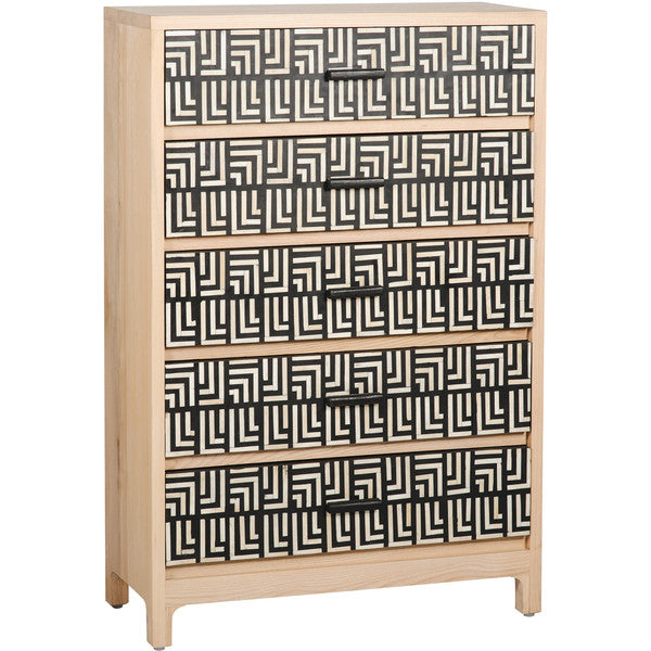 Bone Inlay Pattern Bone Inlay Pattern 5 Drawer Chest Black – Lakecity Handicrafts