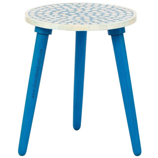 Bone Inlay Side Table Polka Dot Blue 1