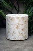 Bone Inlay Round Stool Floral Design White 1