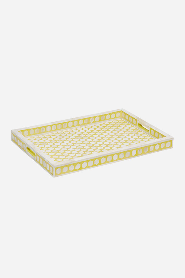 Bone Inlay Tray Inverse Hexagon Yellow 1