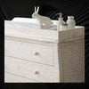 Bone Inlay Curved 3 Drawer Floral Dresser White with Topper 4