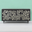 Bone Inlay Flower Design Media Console Table Black Finish | Bone Inlay Entertainment Unit