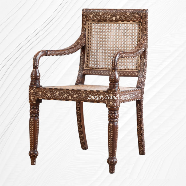 Bone Inlaid Cane Teakwood Chair 1