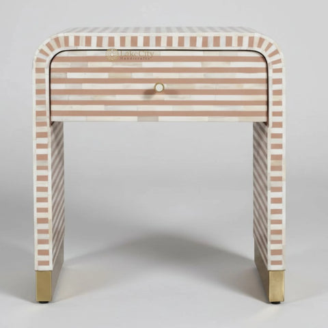 Bone Inlay 1 Drawer Curved Bedside Table Almond | 1 Drawer Bedside Table | Almond Bedside Table