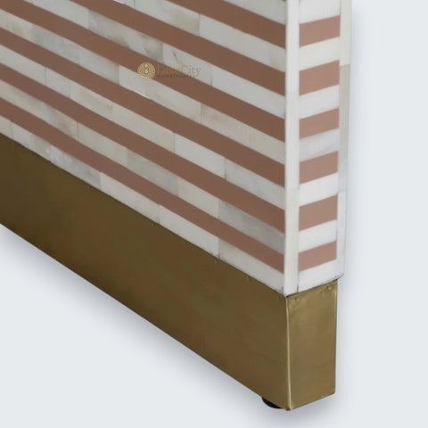 Bone Inlay 1 Drawer Curved Bedside Table Almond | 1 Drawer Bedside Table | Almond Bedside Table