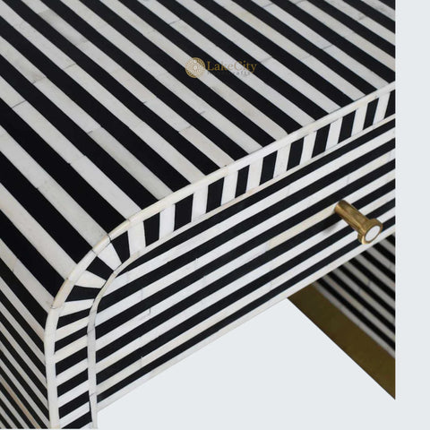 Bone Inlay 1 Drawer Curved Bedside Table Black | 1 Drawer Bedside Table | Black Bedside Table