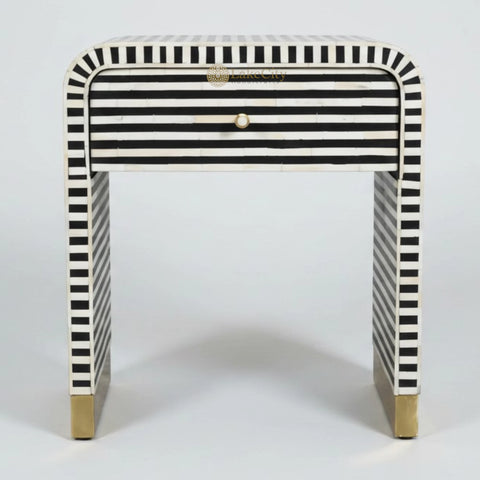 Bone Inlay 1 Drawer Curved Bedside Table Black | 1 Drawer Bedside Table | Black Bedside Table