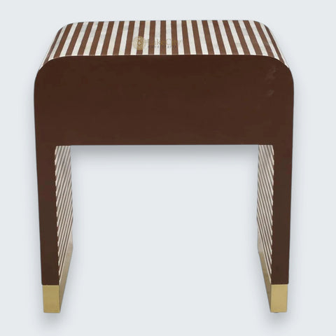 Bone Inlay 1 Drawer Curved Bedside Table Chocolate | 1 Drawer Bedside Table | Chocolate Bedside Table