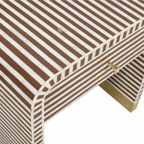 Bone Inlay 1 Drawer Curved Bedside Table Chocolate | 1 Drawer Bedside Table | Chocolate Bedside Table