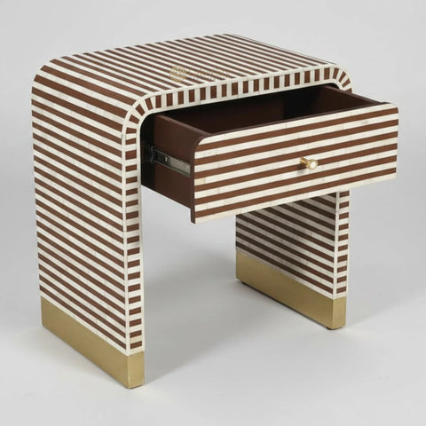Bone Inlay 1 Drawer Curved Bedside Table Chocolate | 1 Drawer Bedside Table | Chocolate Bedside Table